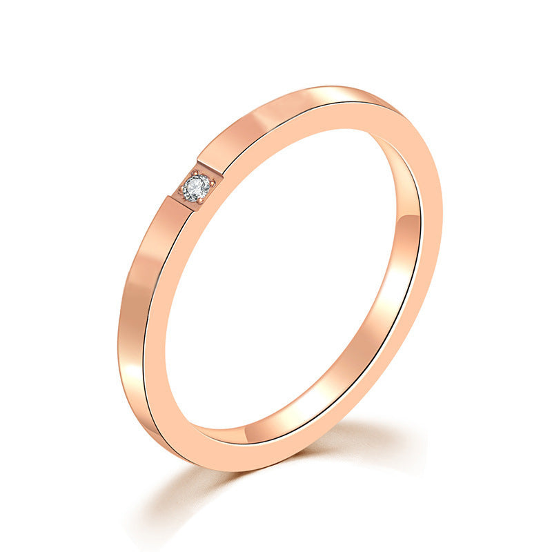 Simple Rose Gold Titanium Steel Couple Rings