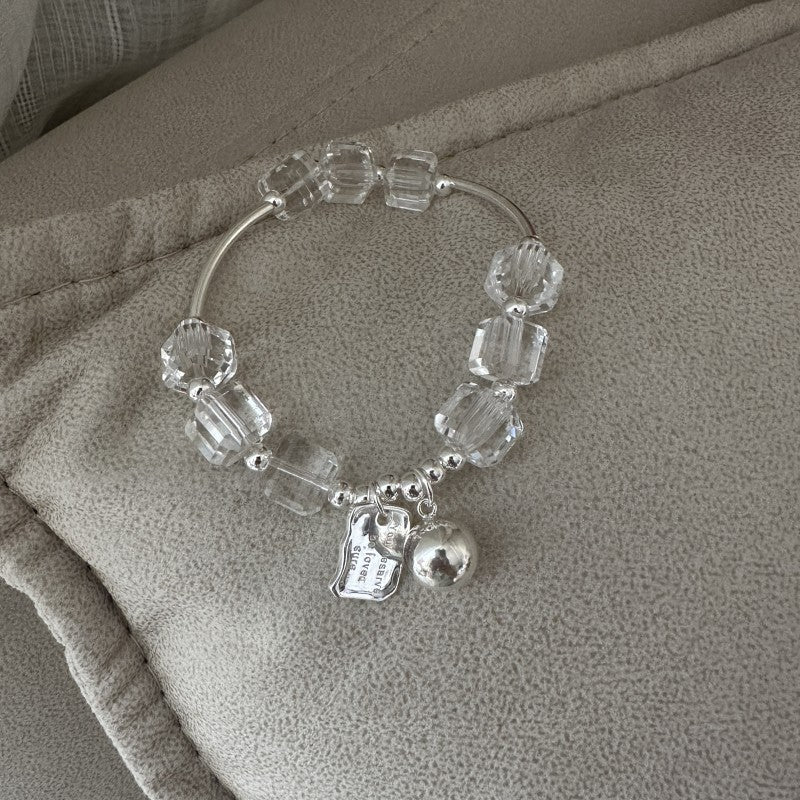 Sterling Sier Korean Style Niche Design White Crystal Fashion Elastic Bracelet