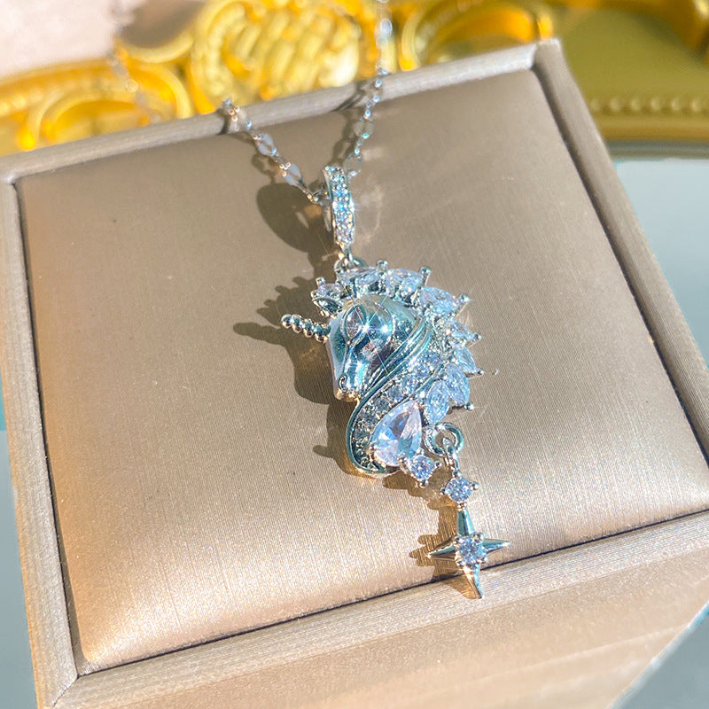 Women's Luxury Full Diamond Unicorn Titanium Steel Light Necklace