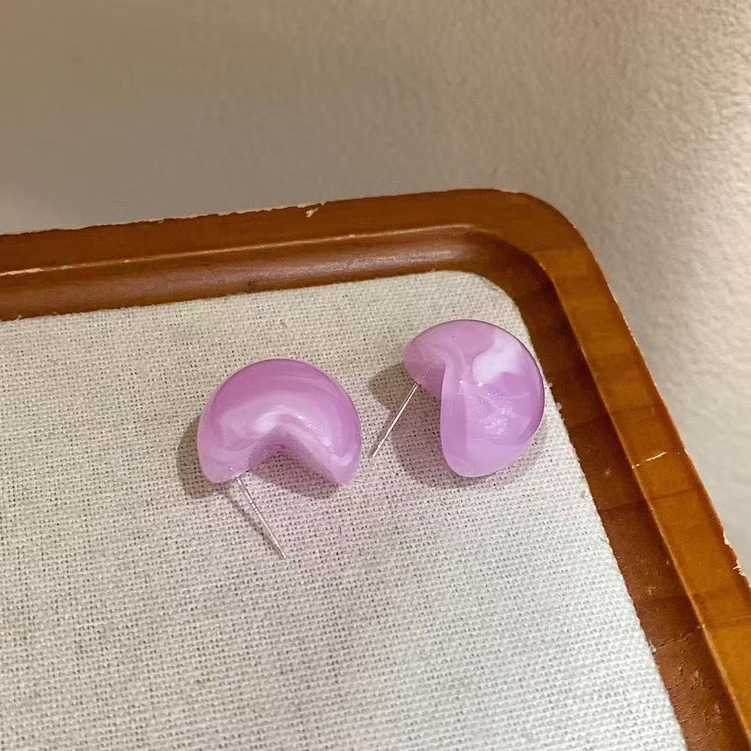 Color Resin Blooming Semicircle Female Fresh Sweet Stud Earrings