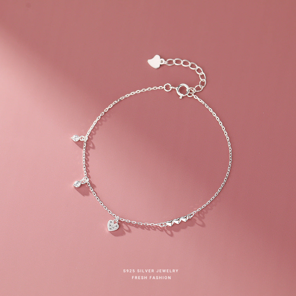 Bracelets minimalistes féminins en argent sterling avec cœur brillant et strass