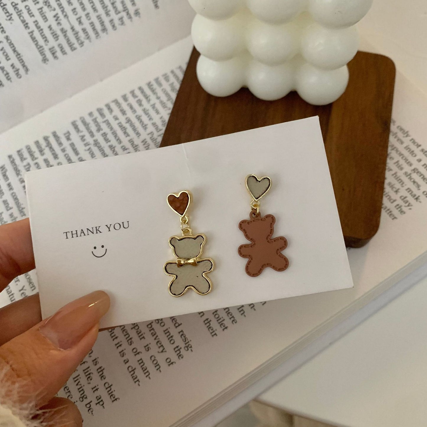 Cute Personality Trendy Lovely Bear Niche Girlish Heart Earrings