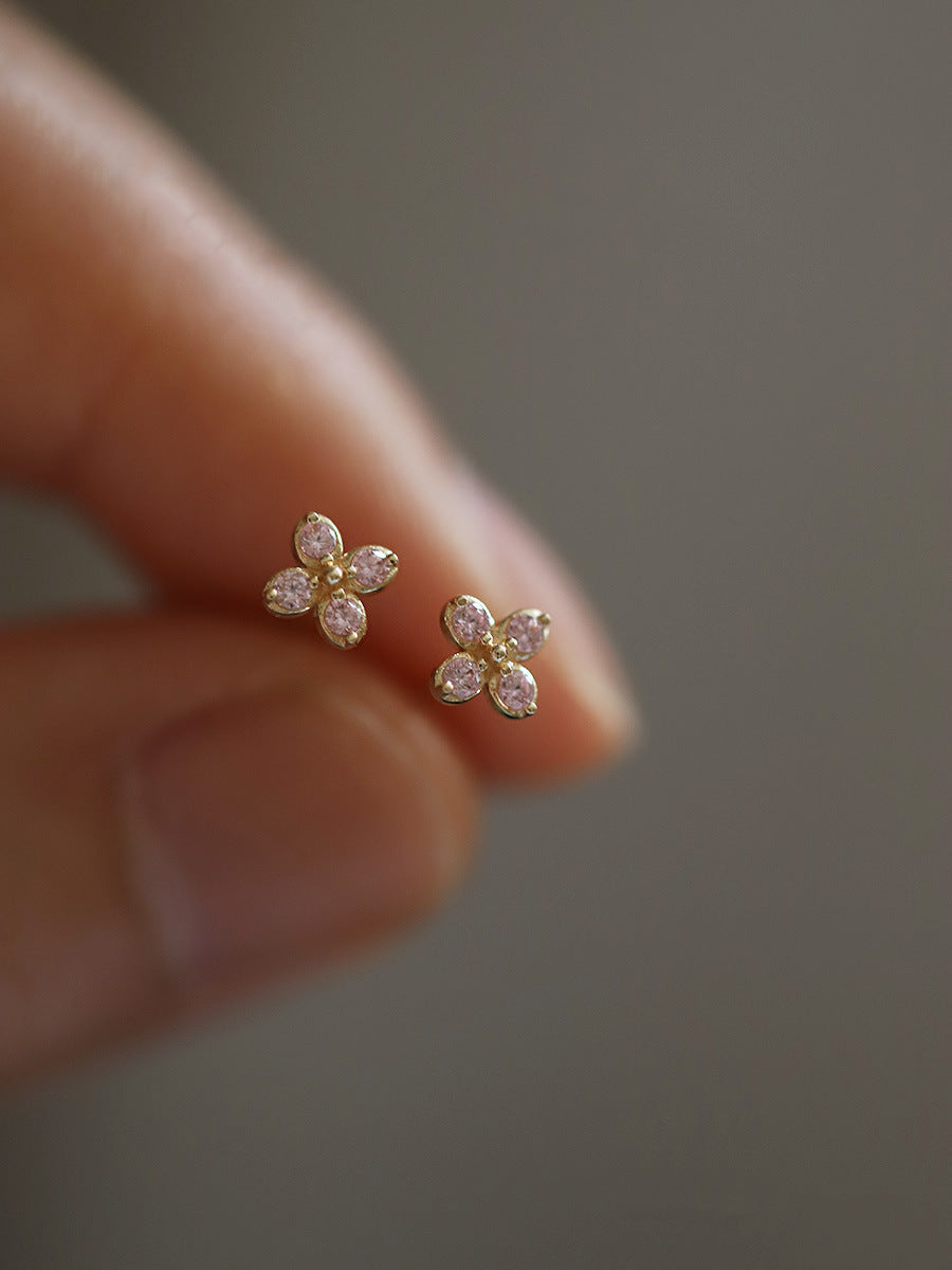 Sier Plated Ear Light Pink Cross Flower Elegant Earrings