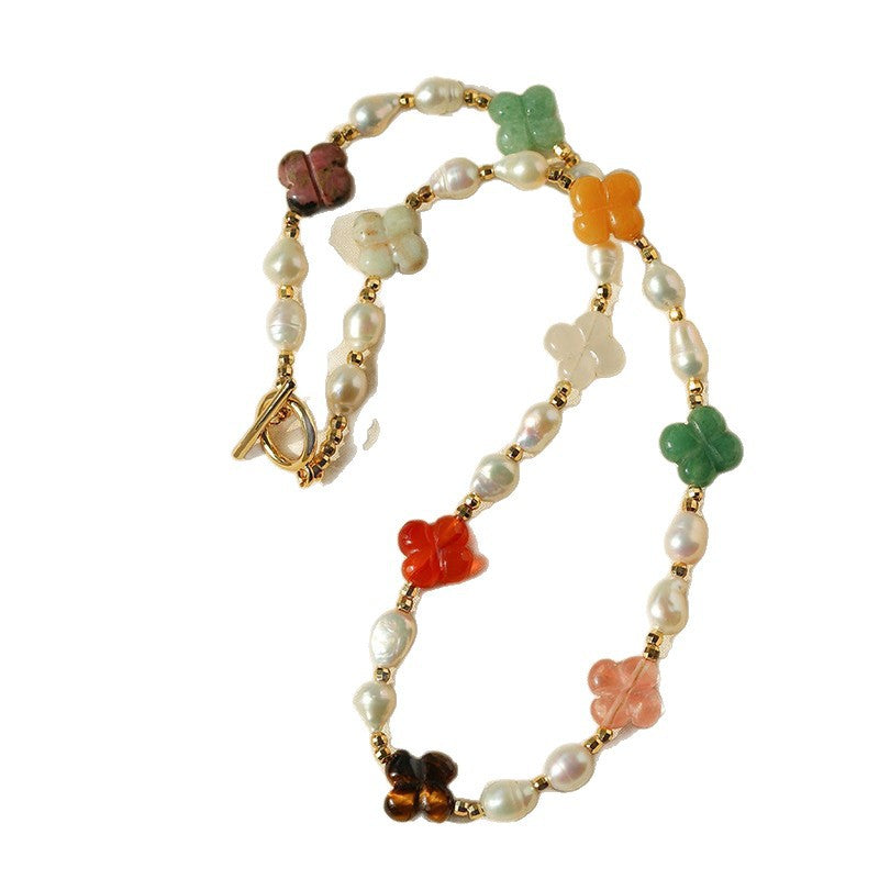 Women's Color Floret Pearl Pull High-grade Natural Stone Jewelry Set