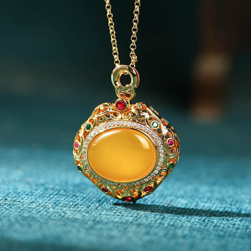 Natural Agate Egg Noodles Perfume Bag Gold Plated Necklaces