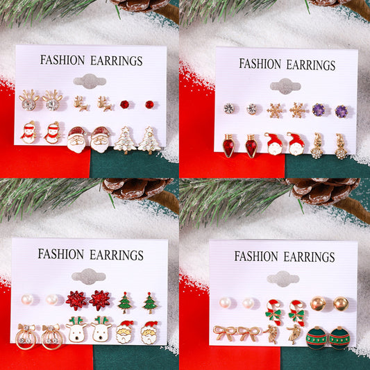 Women's Cartoon Oil Dripping Tree Santa Claus Earrings