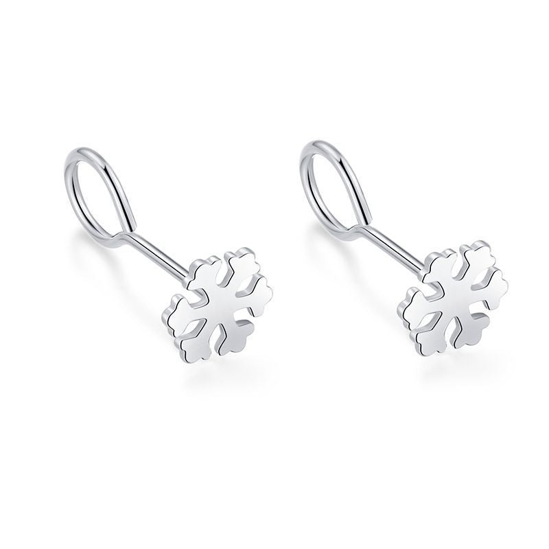 Sier-plated Engraved Female Star Moon Heart-shaped Ear Bar Mori Earrings