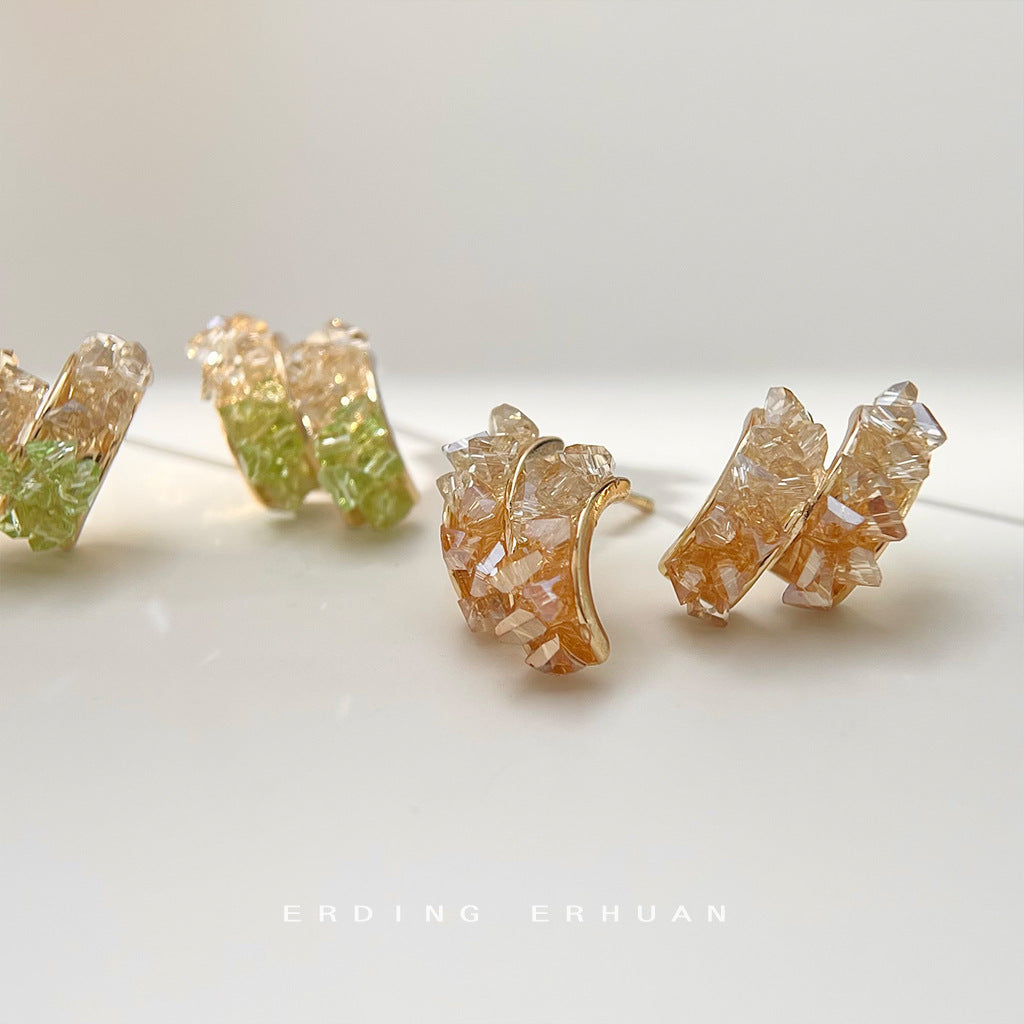 Women's Crystal Hand-made Design Sier-plated Needle Plated Stud Earrings