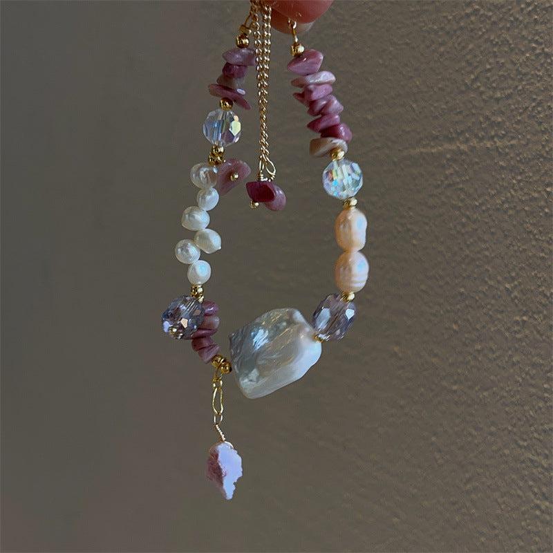Personality Baroque Irregular Rose Stone Freshwater Pearl Female Temperament Drawable Jewelry Set
