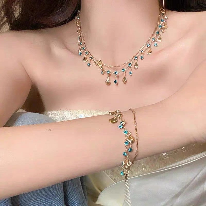Zircon Female Twin Light Luxury Minority Tassel Clavicle Jewelry Set