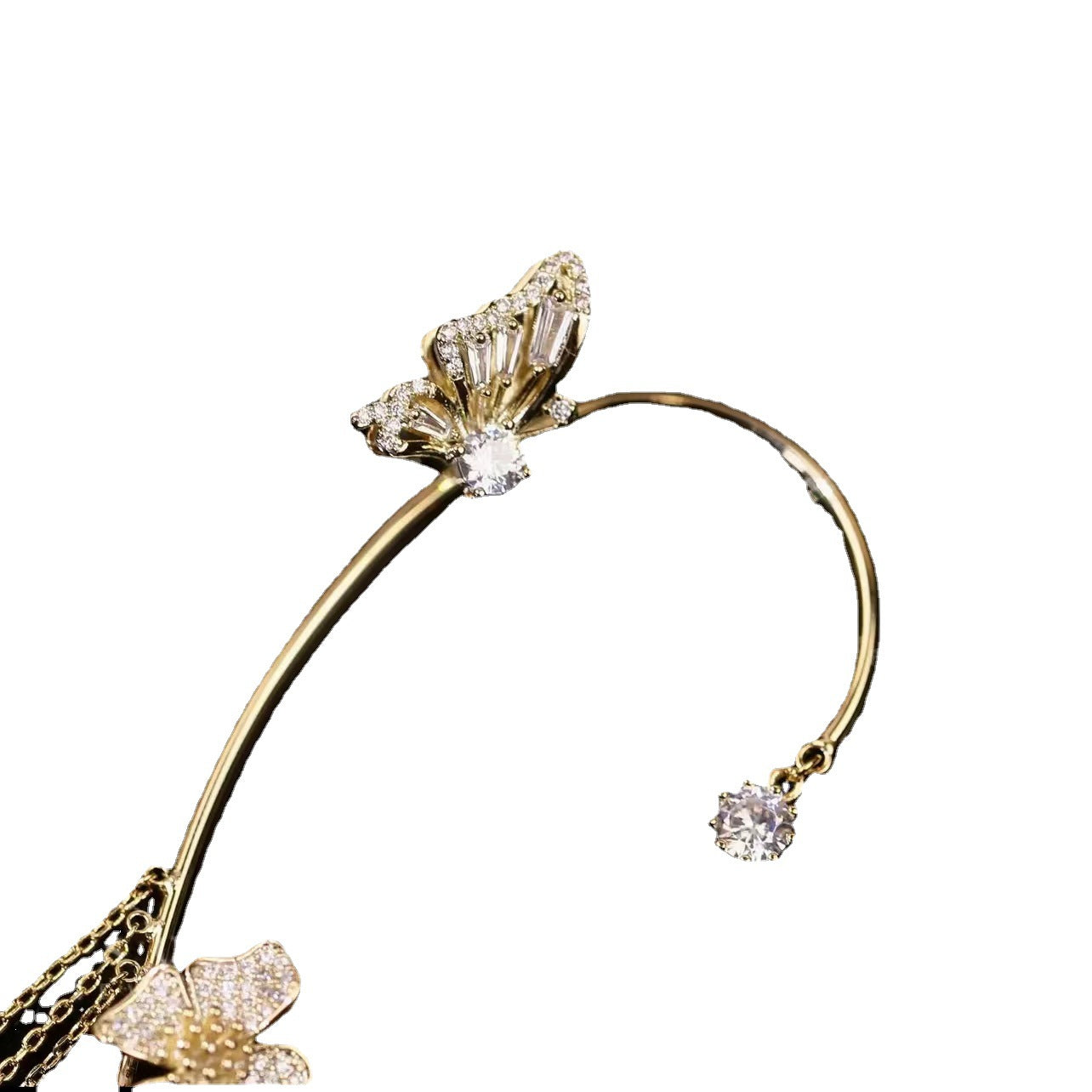 Light Luxury Full Zirconium Butterfly Flower Tassel Small High Ear Clip