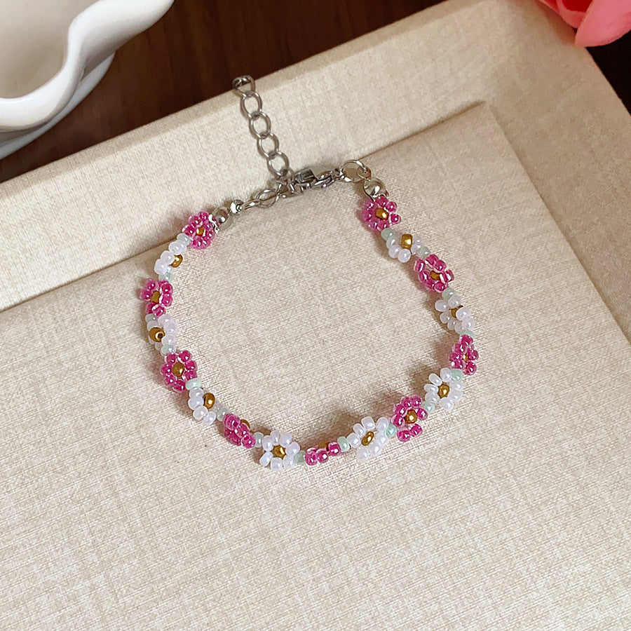 Stainless Steel Flower Beaded High-grade Light Luxury Clavicle Jewelry Set