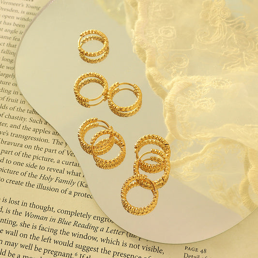 Geometric Cold Wind Embossed Circle Niche Titanium Steel Rings