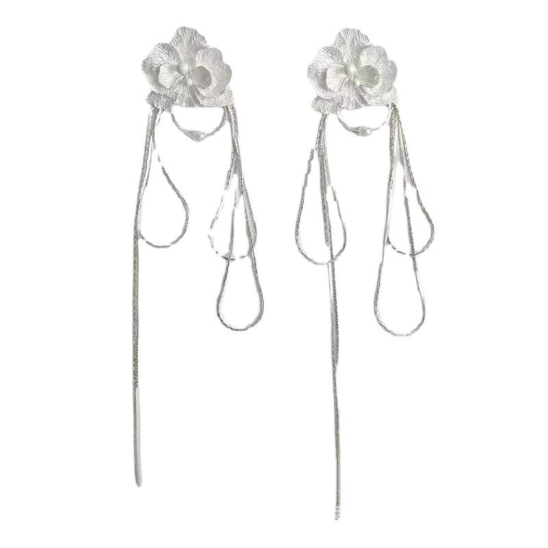 Fairy Flowers Phalaenopsis Long Tassel Niche High-grade Sier Needle Frosty Earrings