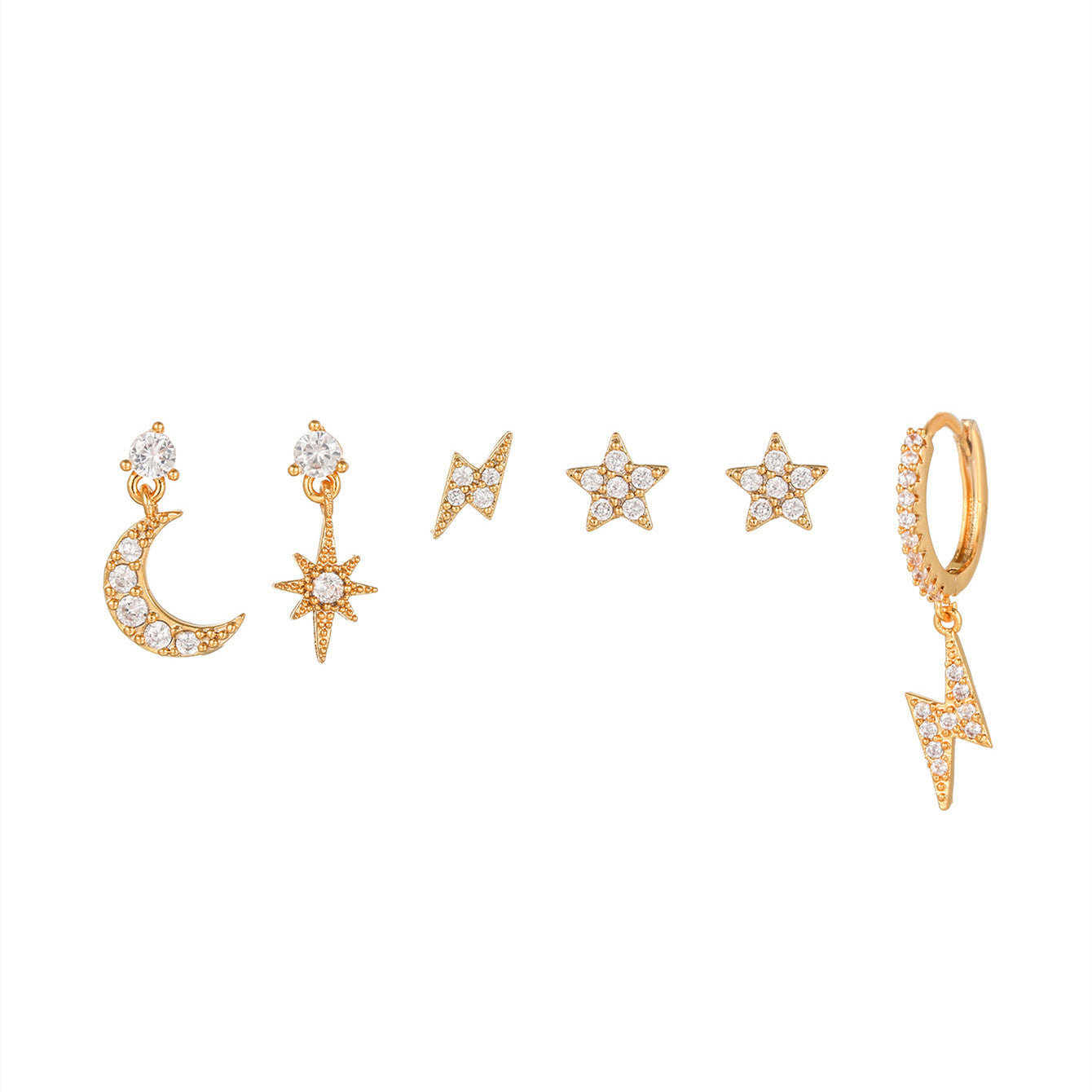 Moon Asymmetric Set Fashion Zircon Earings Rings