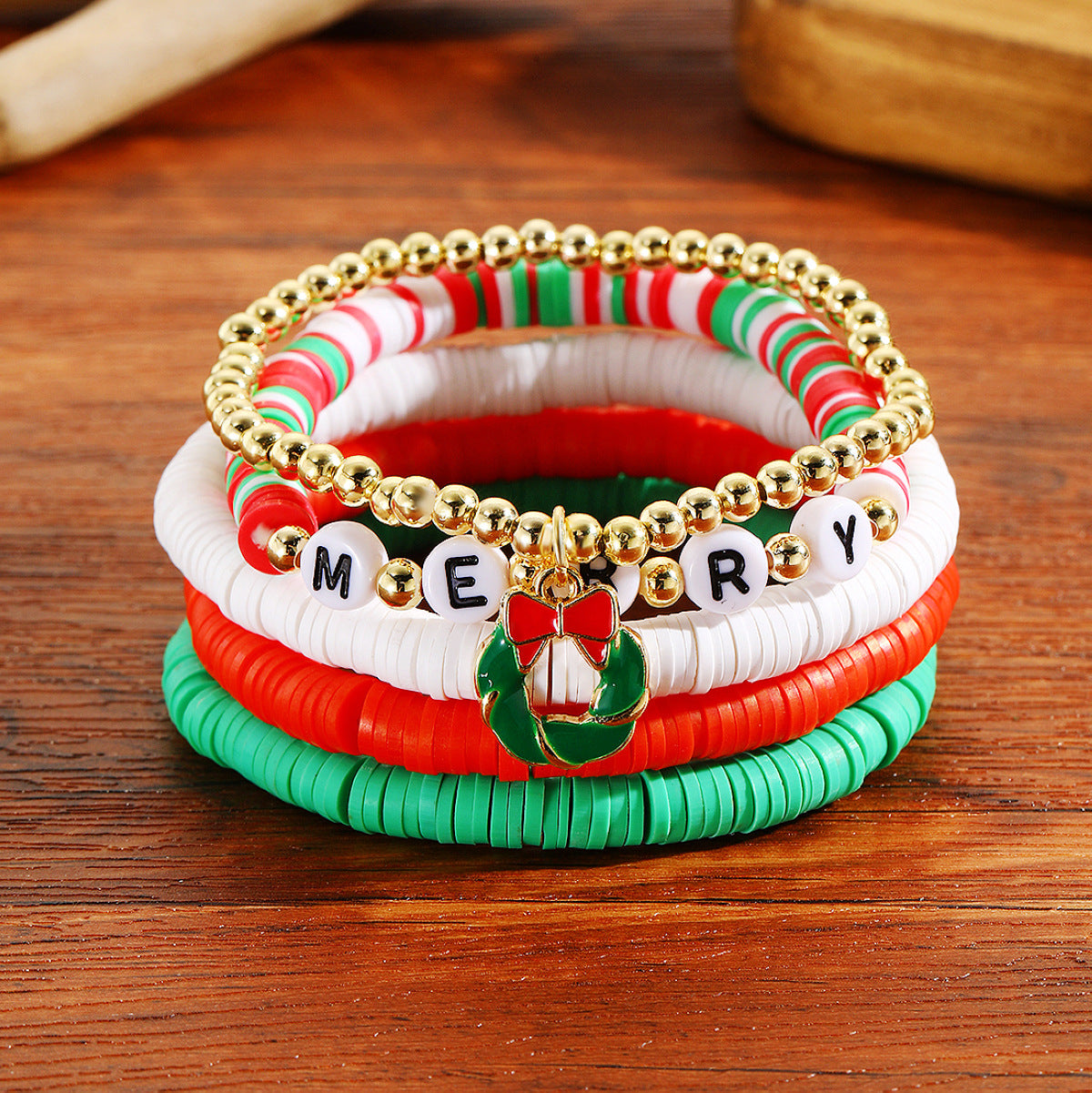 Santa Claus Crystal Pendant Pearl Red Bracelets