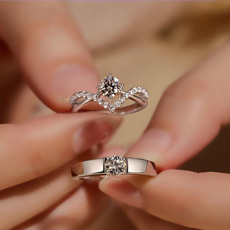 Women's Couple Imitation Moissanite Opening Adjustable Man's Proposal Wedding Valentine's Day Ring