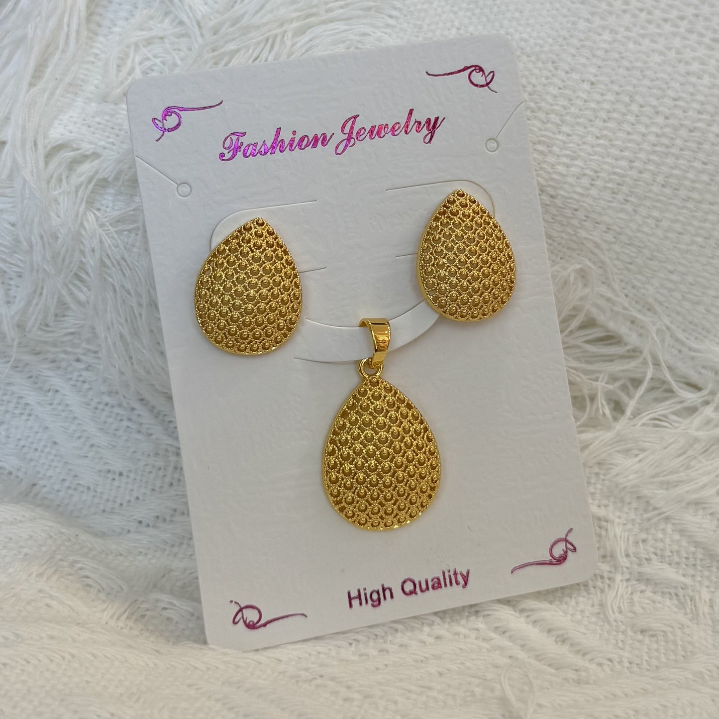 Love Heart Flowers Ear Baroque Gold Fashion Jewelry Set