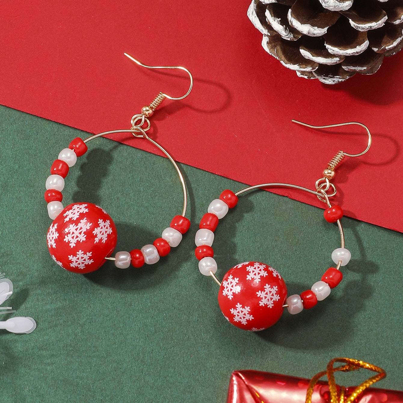 Autumn Christmas Personalized Creative Tree Snowflake Wooden Bead Earrings