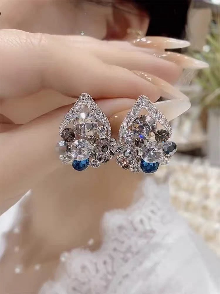 Boucles d'oreilles d'eau en diamant de luxe pour femmes, aiguille en argent