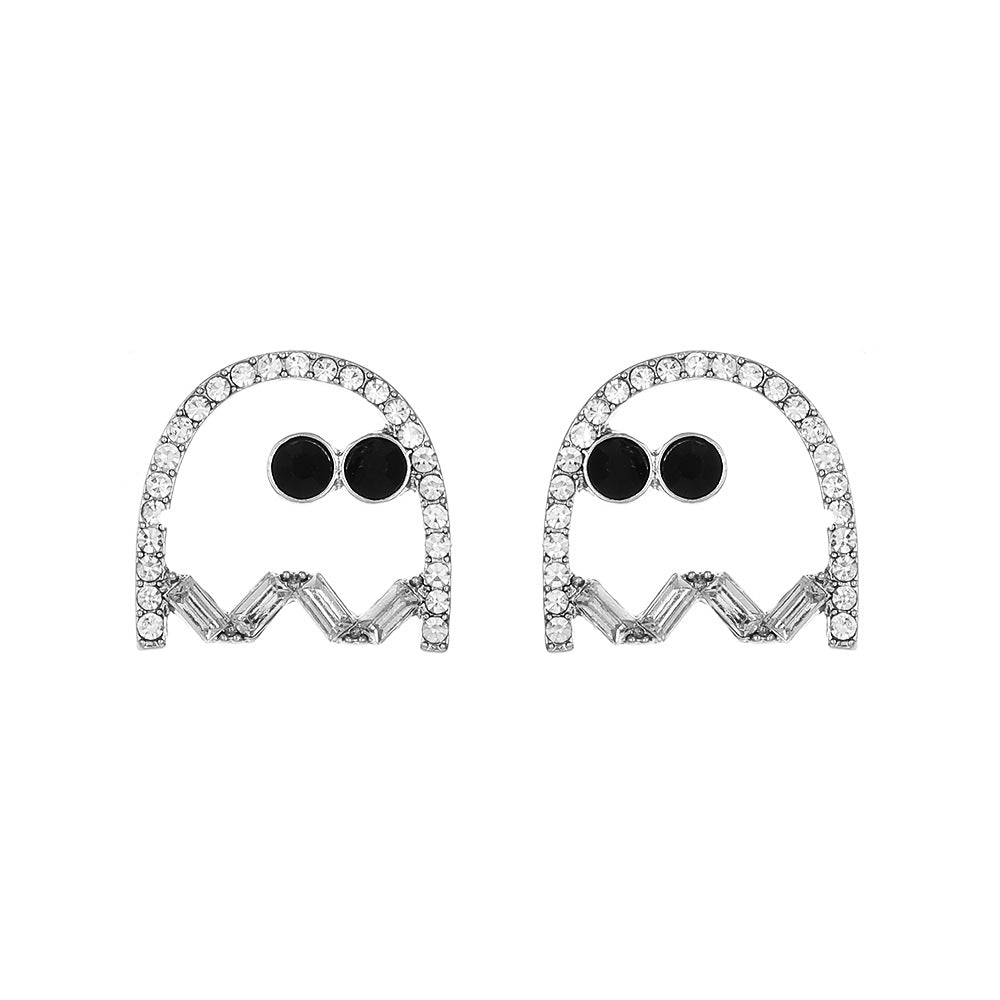 Boucles d'oreilles tendance fantôme noir percées de diamants créatifs pour femmes