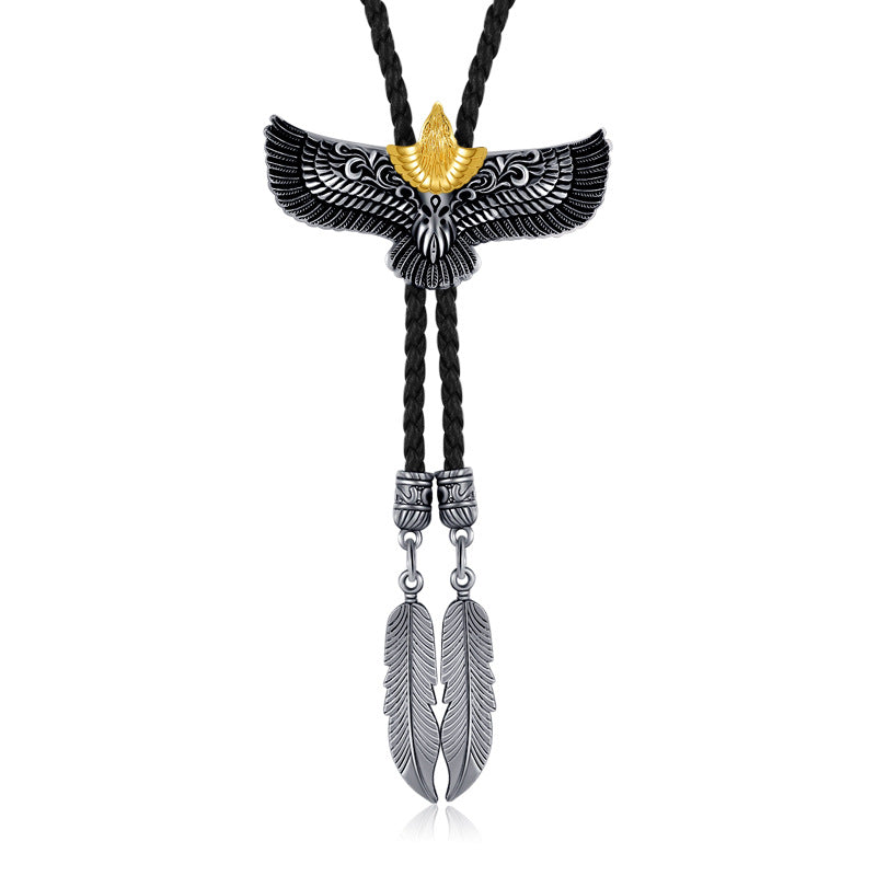 Men's Retro Eagle Cowboy Bolo Tie Western Shirt Bow Neckline Necklace