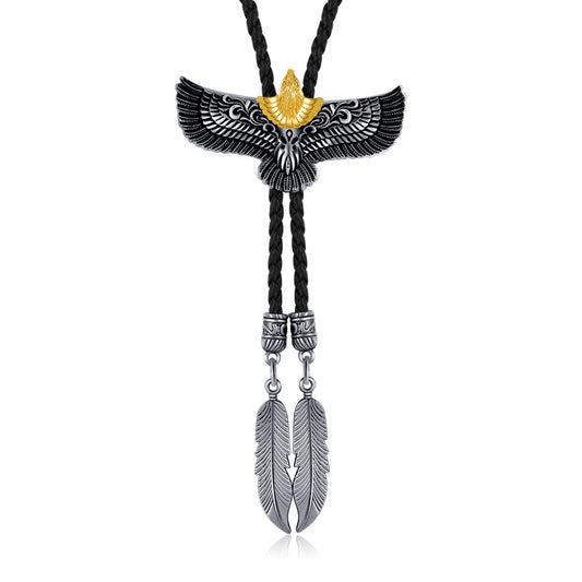Men's Retro Eagle Cowboy Bolo Tie Western Shirt Bow Neckline Necklace