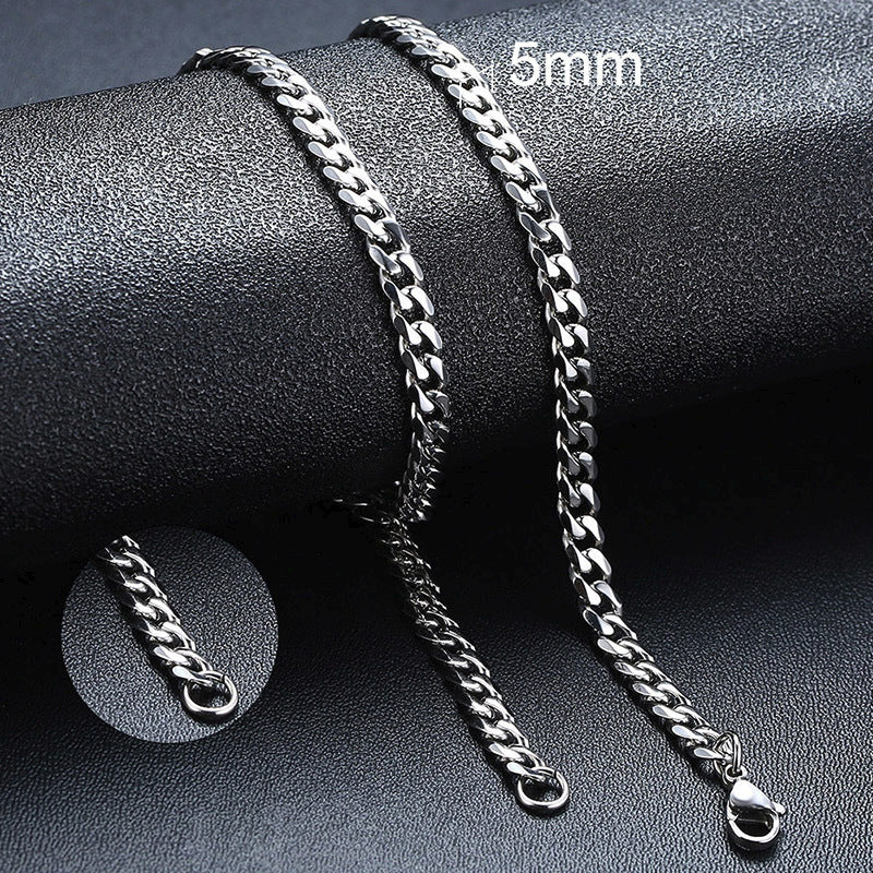 Stainless Steel Six-sided Grinding Cuban Link Chain Simple Necklaces