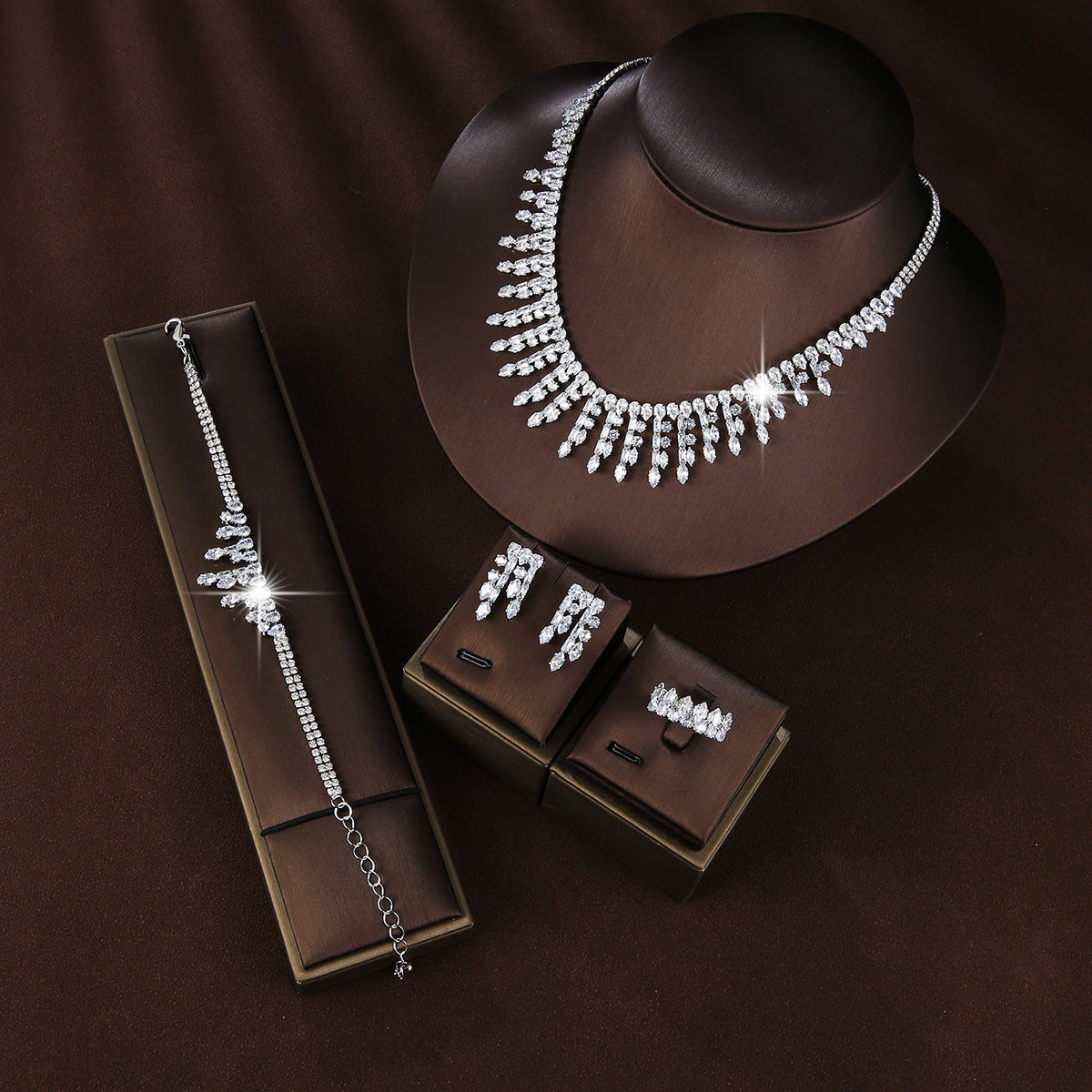 Bridal Copper Micro Inlaid Zircon Wedding Jewelry Set
