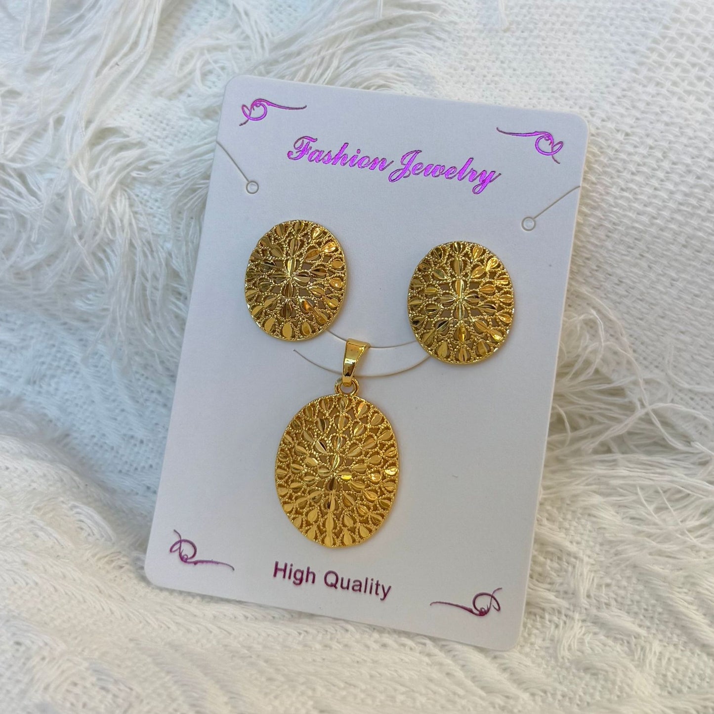 Love Heart Flowers Ear Baroque Gold Fashion Jewelry Set