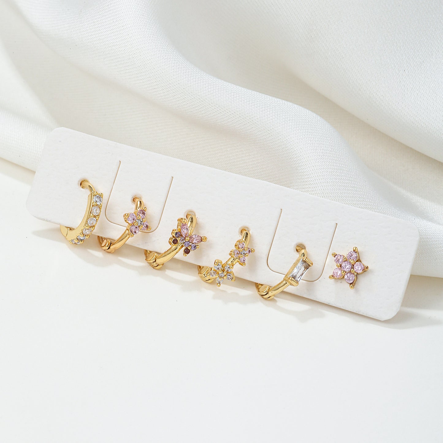 Fashion High Pink Zircon Flower Set Mori Fresh Butterfly Earrings