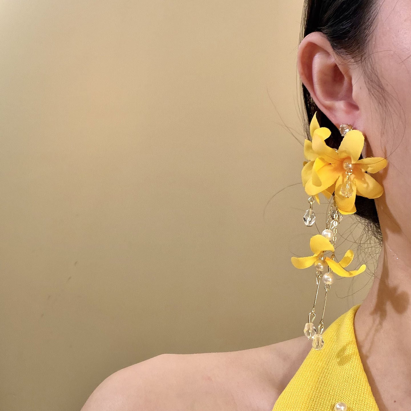 Yellow Tassel Flowers Super Beautiful Seaside Holiday Sweet Earrings