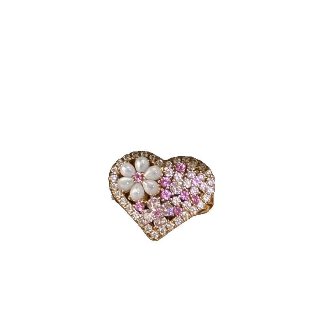 Gold Sense Pink Diamond Zircon Flower Heart Clavicle Chain Female Necklace