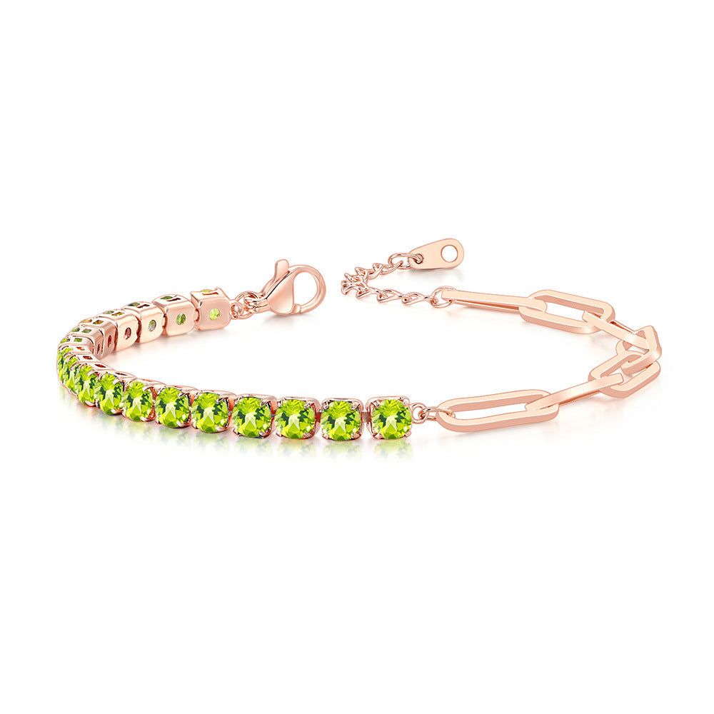 Women's Clip Stitching Tennis Round Zircon Birthstone Bracelets