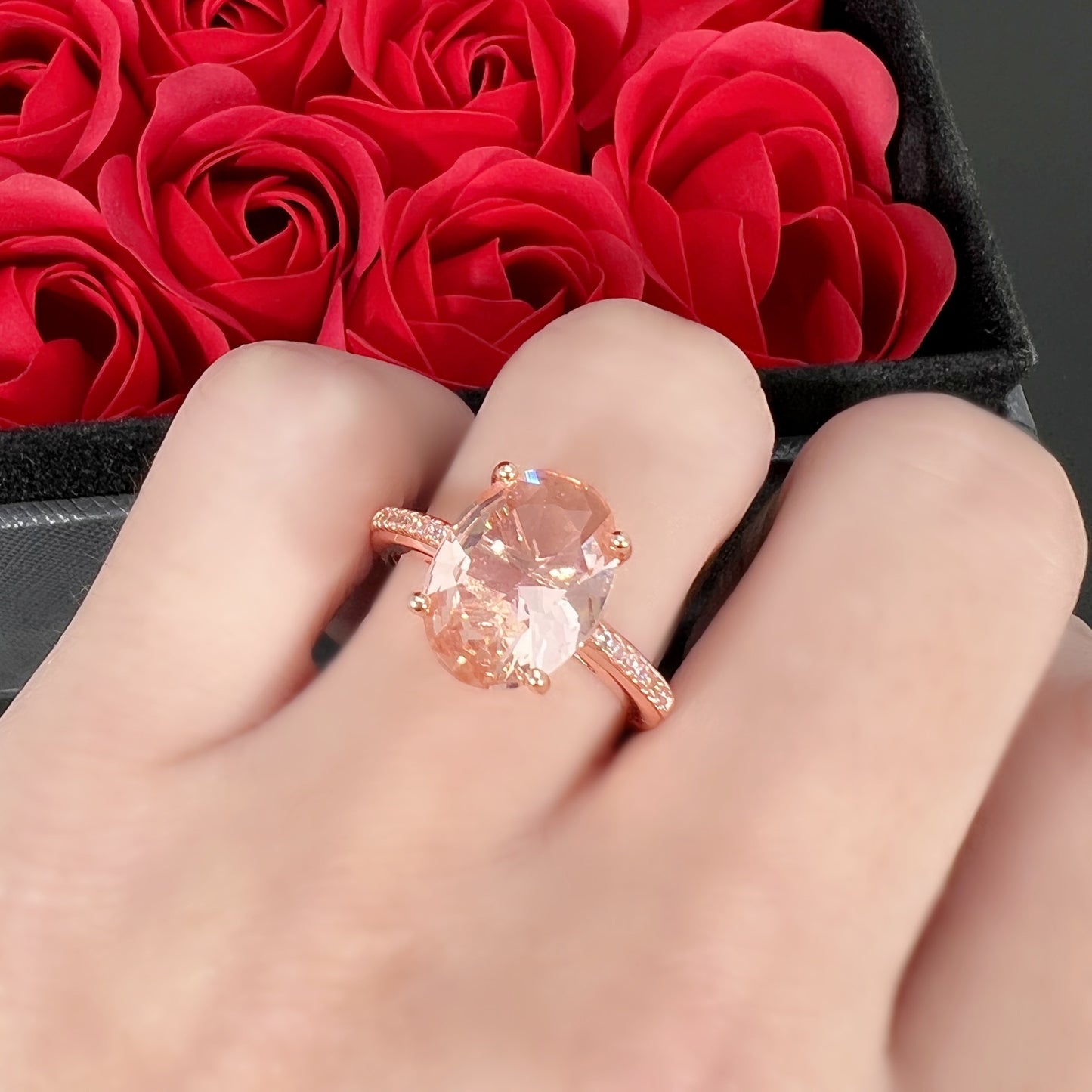 Natural Morganite Temperamental Popular Gold Plated Orange Pink Rings