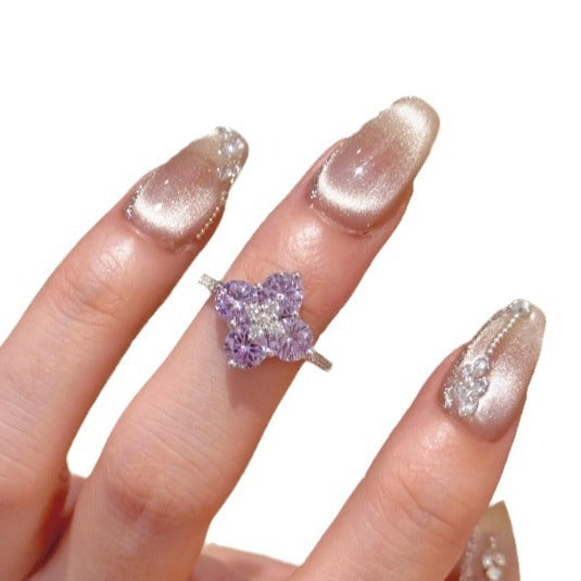 Women's Light Luxury Sweet Potato Purple Diamond Clover Jewelry Set