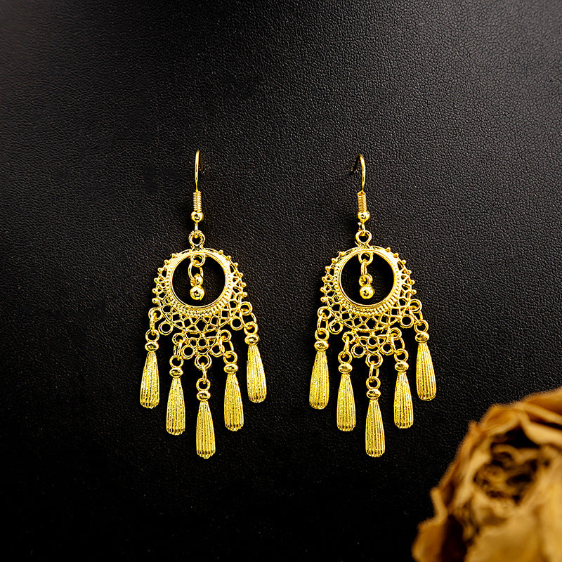 Style Peacock Golden Bell Tassel Bohemian Earrings