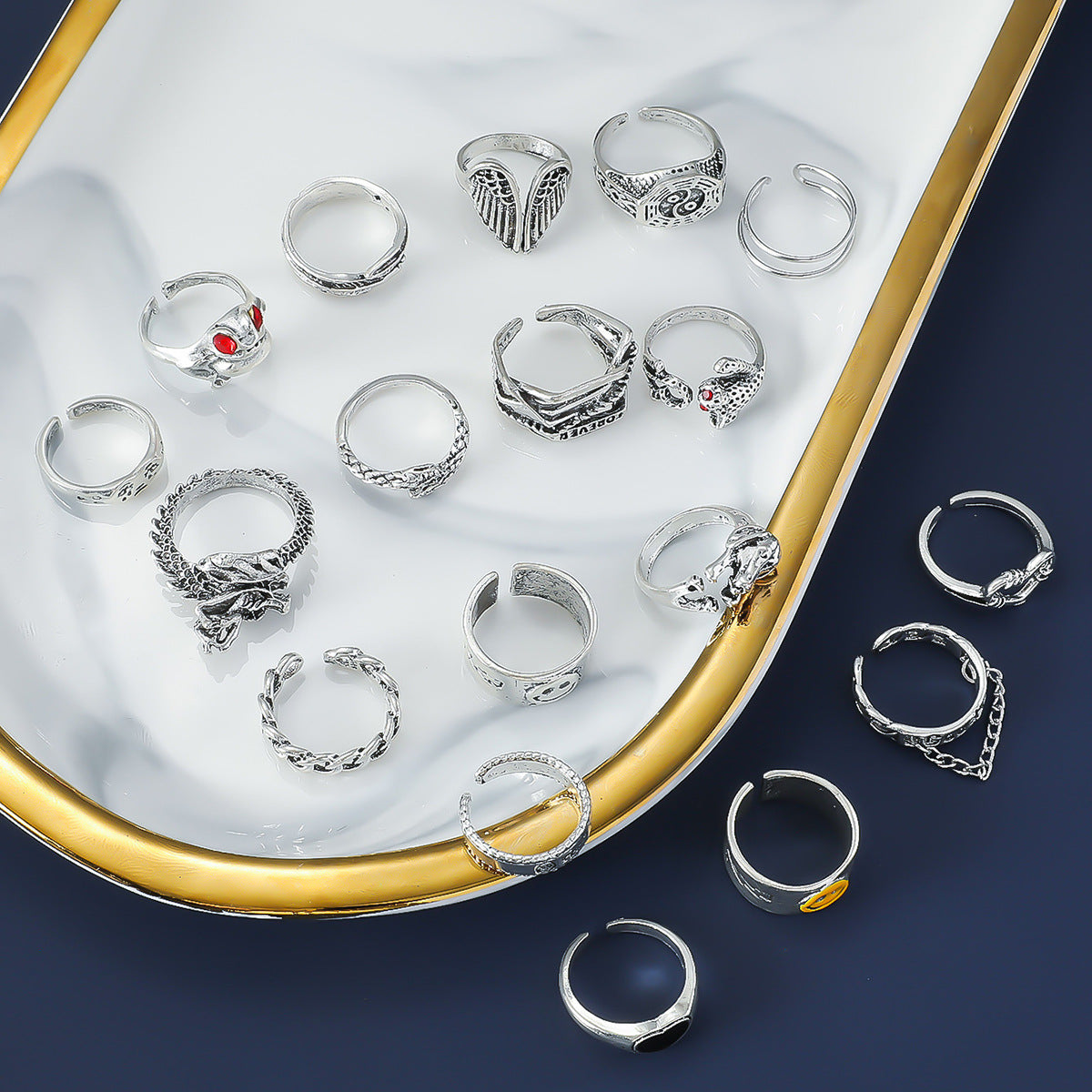 Women's Fashion Vintage Punk Style Geometric Hollow Rings