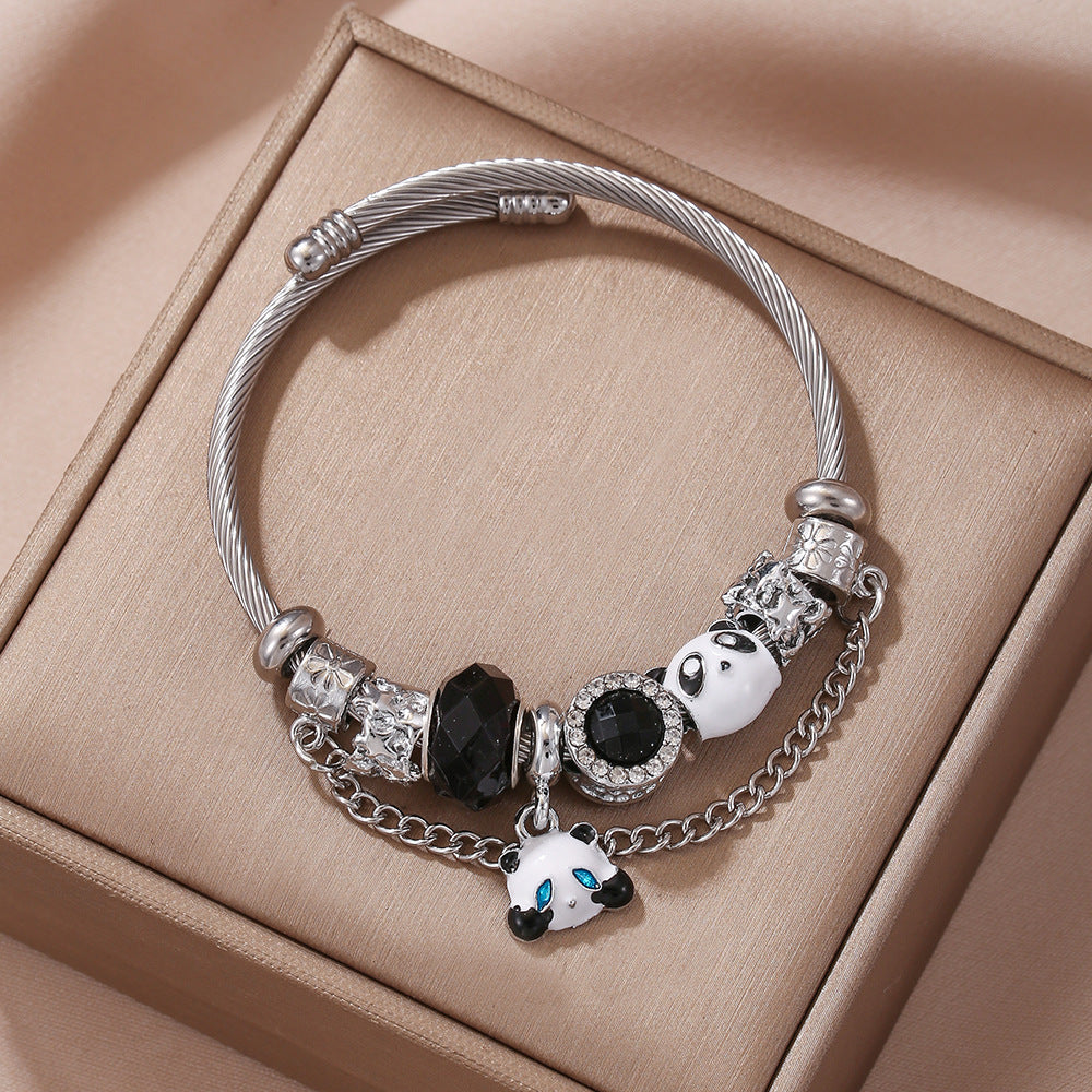 Stainless Steel Dark Panda Brothers Couple Bracelet
