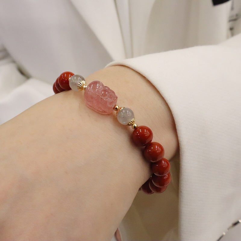 Bracelets de style ethnique pour femmes, rouge du sud, avec quartz fraise, pierre de lune