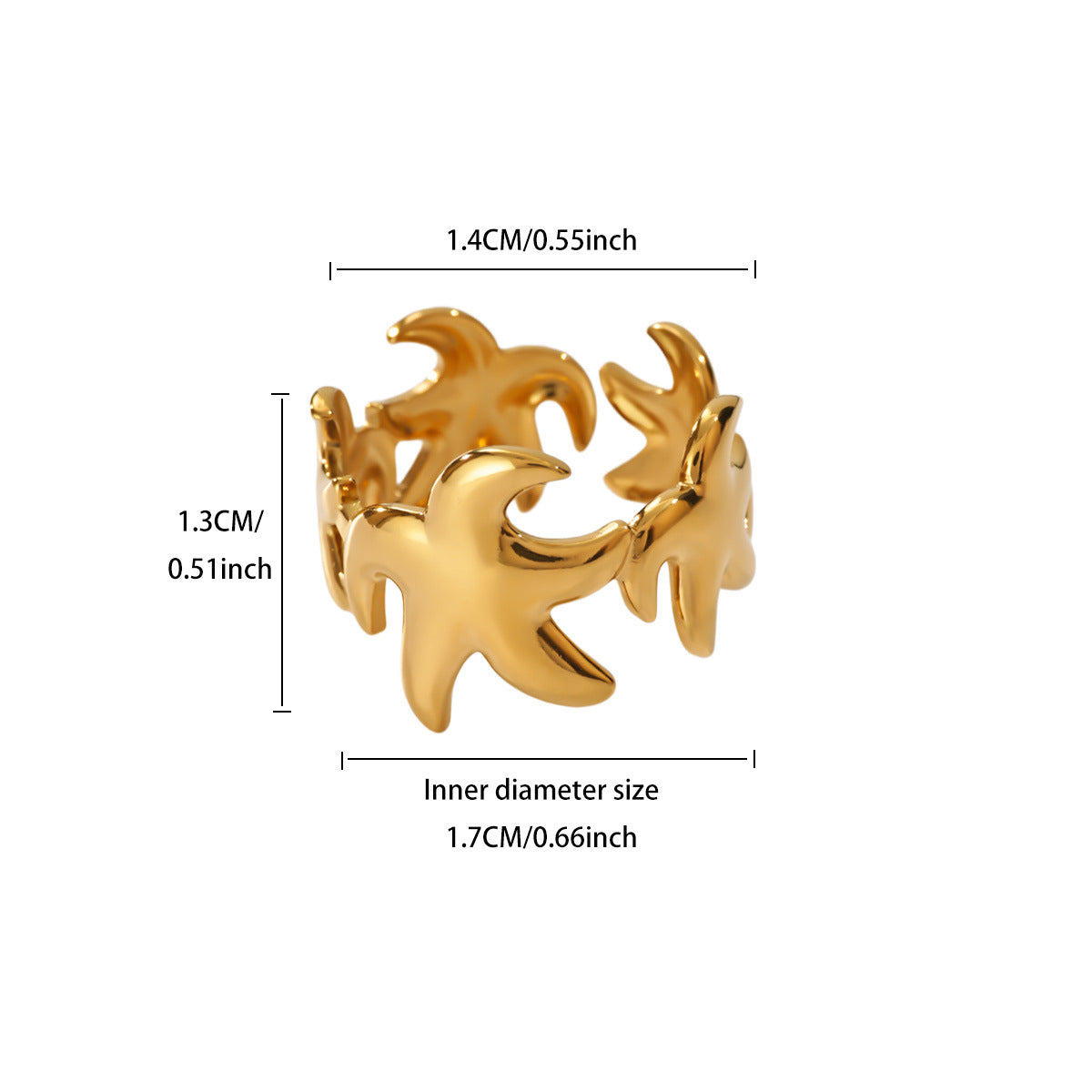Women's Heart Geometric Stainless Steel Fashion Gold-plated Starfish Ring