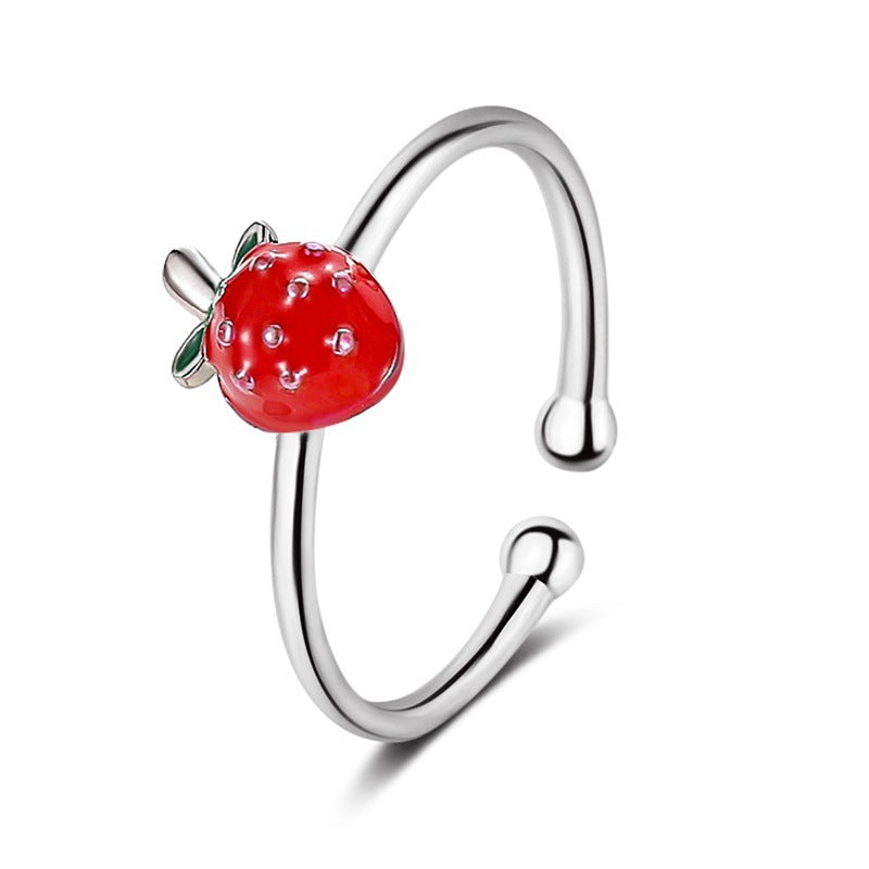 Cute Red Strawberry Female Rhinestone Index Ring