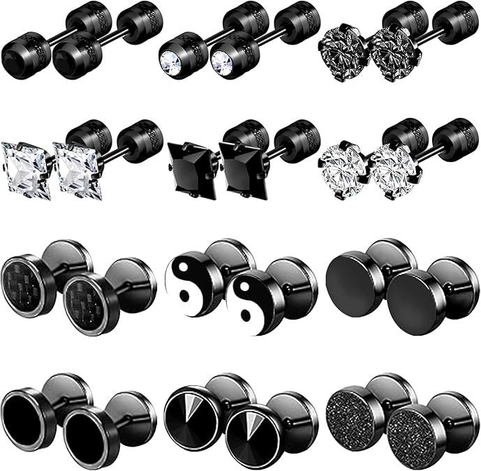 Men's Steel Barbell Round Piece Ear Cake Earrings