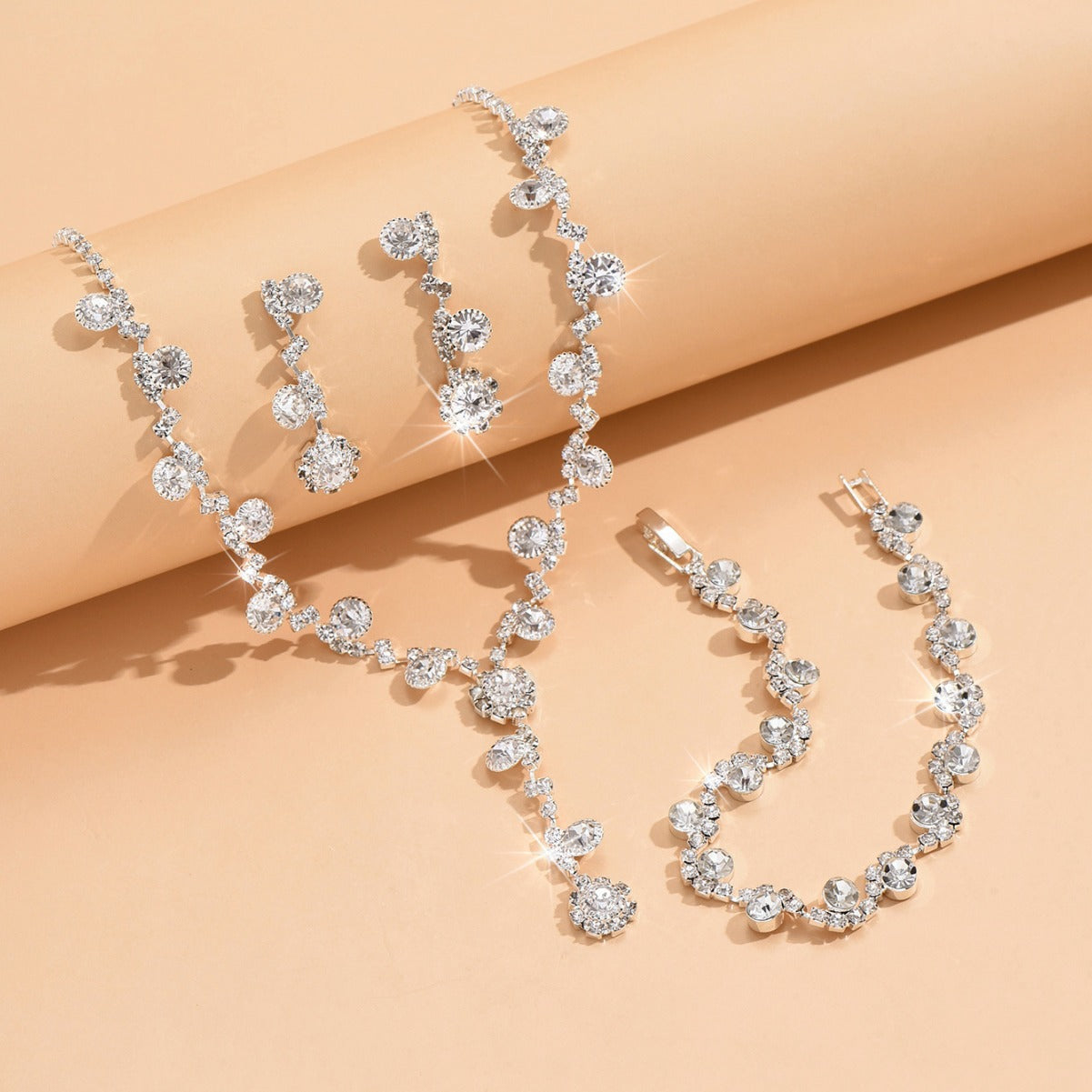 Women's Inlaid Full Diamond Wedding Supplies Three Bridal Jewelry Set