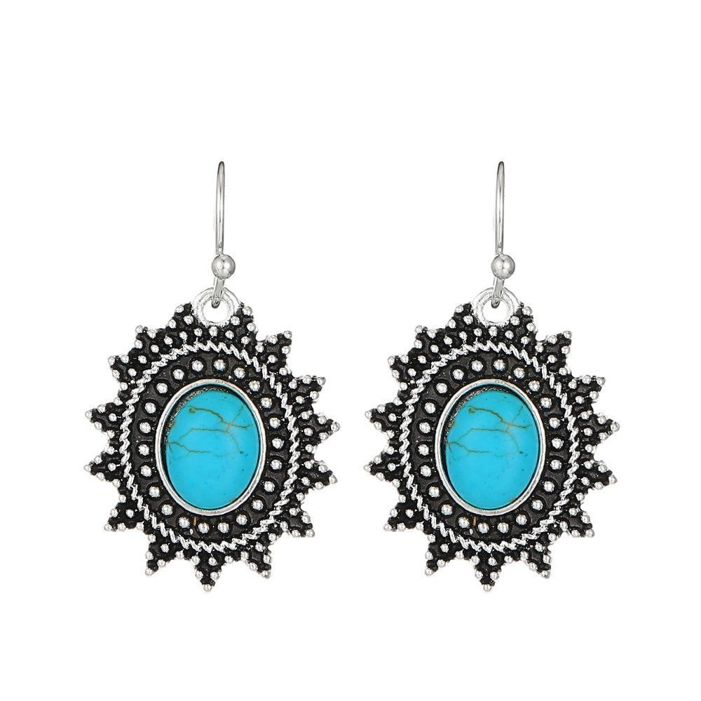 Love Turquoise Alloy Distressed Geometric Moonstone Earrings