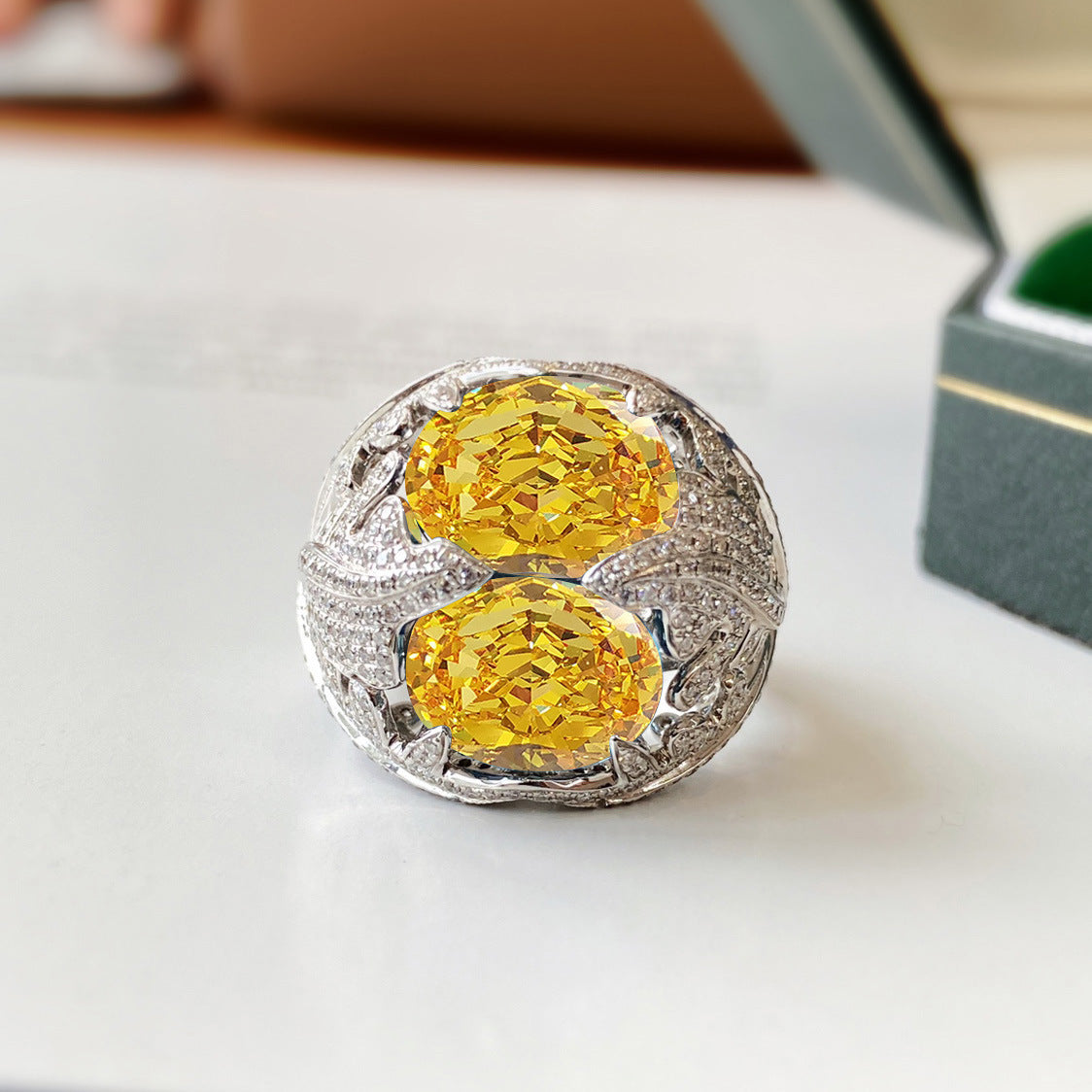 Yellow Diamond Double Big Open Luxury Rings