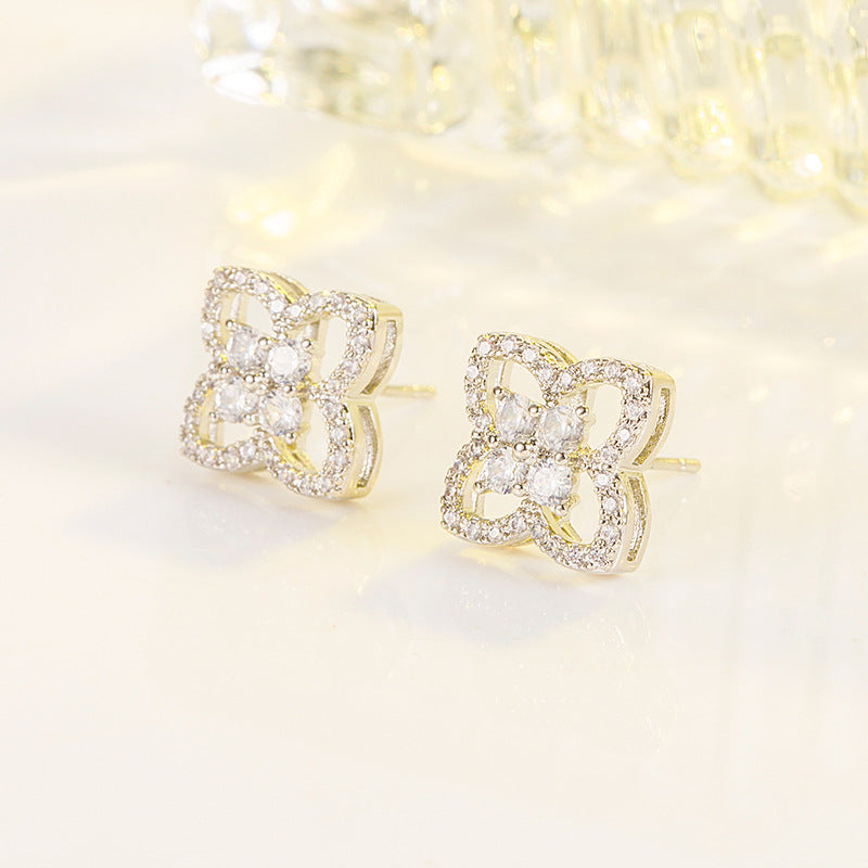 Women's Micro Inlaid Zircon Four Leaf Clover Stud Earrings