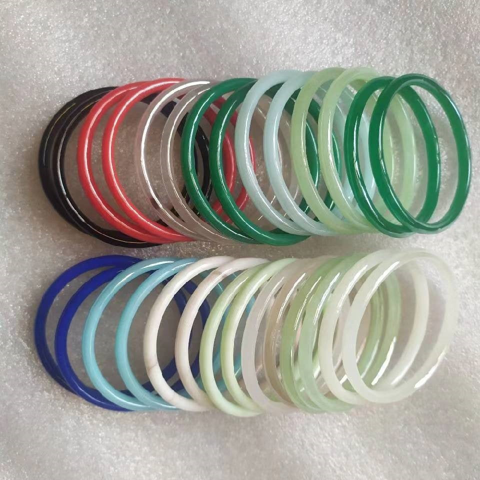 Transparent Glass Imitation Jade Jingle Round Bar Ancient Style Versatile Bracelet