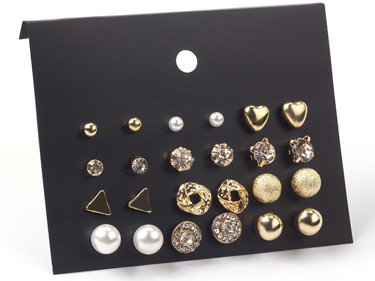 Korean Style Pearl Zircon Card Metal Stud Earrings