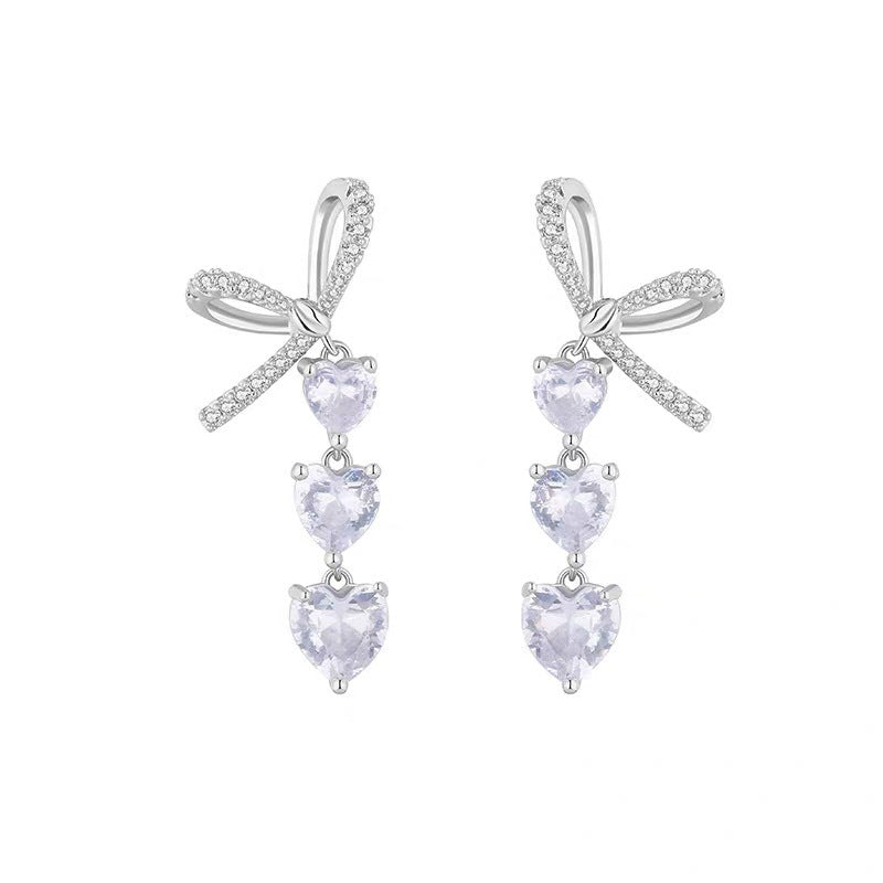 Women's Bow Loving Heart Zircon For Light Luxury Minority Design High-grade Earrings